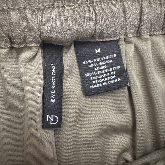 New Directions Linen Look Wide Leg Lined Pants Olive Crochet Side Trim Size M - Picture 6 of 11